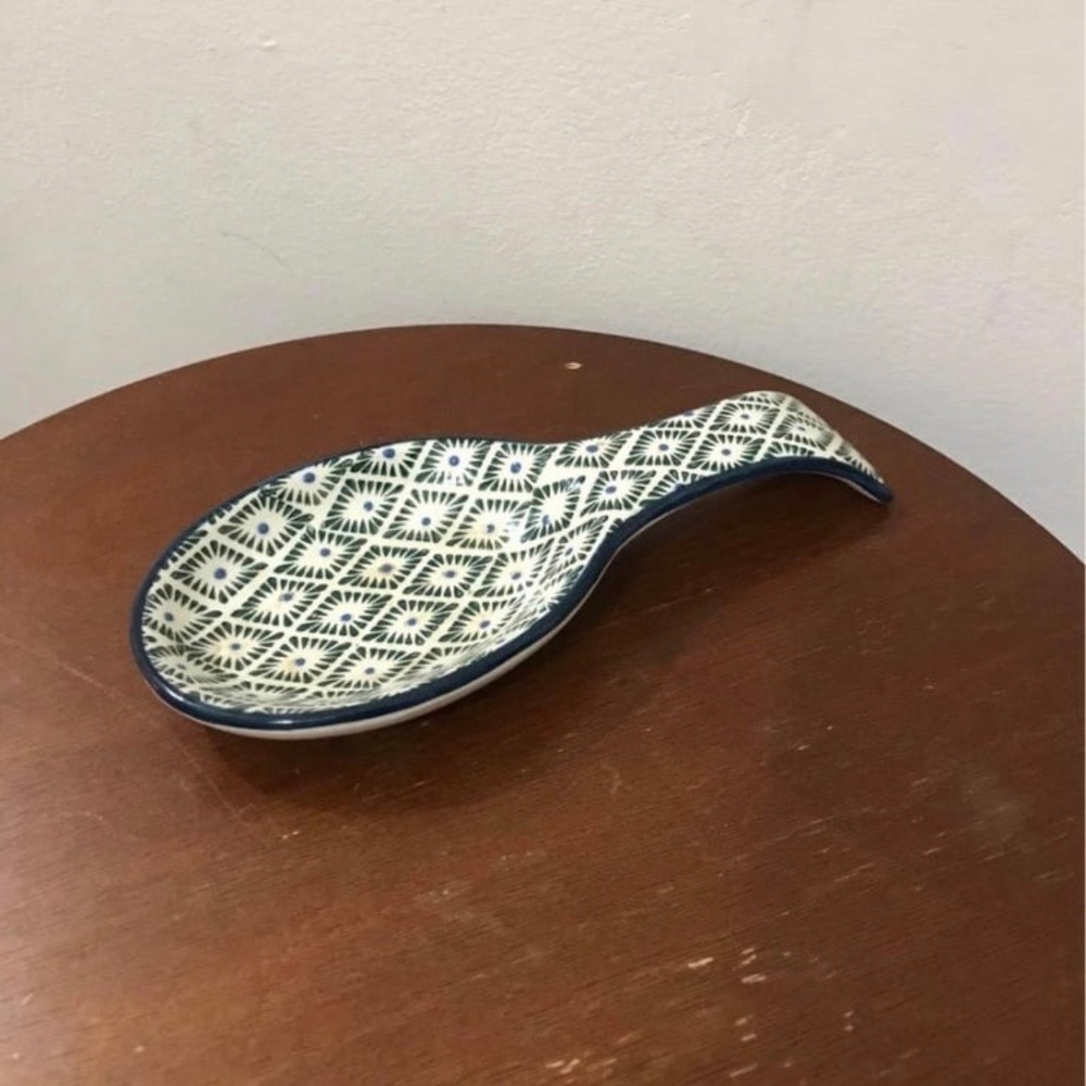 Cute green, blue, and white patterned spoon rest